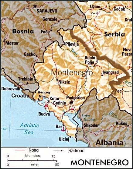 physique carte du montenegro